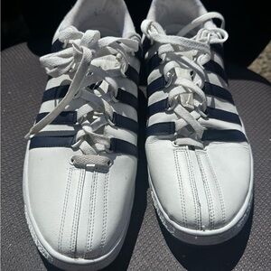 K-Swiss White Sneakers with Navy Stripes